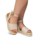 Shoe Land Legossa Womens Platform Sandals Ankle Strap Espadrilles Comfortable Open Toe Flatform Wedge Casual Sandal Black White Tan Platform Sandals for Summer, 1825/Beige, Size 11.0