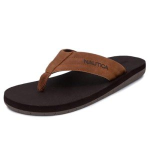 Nautica Men's Flip Flop Shower Sandals Slides - Comfortable Waterproof Beach Footwear Slip-On Thong Style-Tapped-Brown-7