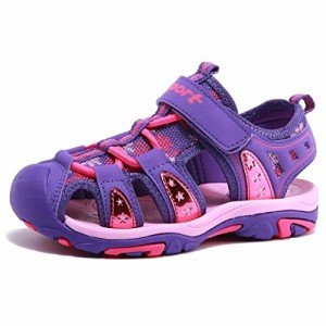 BODATU Girls' Summer Outdoor Beach Sports Closed-Toe Sandals Purple, 2 Little Kid