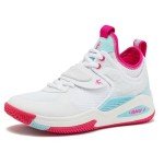 AND1 Gamma 4.0 SS Boys & Girls Basketball Shoes, Kids Youth Cool Basketball Sneakers with Strap - White/Dark Pink, 4 Big Kid