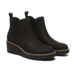 Athlefit Women's Chelsea Wedge Boots Elastic Platform Lug Sole Slip on Wedge Ankle Black Booties Size 8