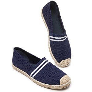 BABUDOG Womens Espadrilles Breathable Flats Shoes Mesh Slip on Loafers Soft White Flats(Navy.US11)