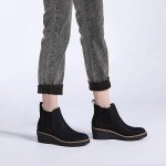Athlefit Women's Chelsea Wedge Boots Elastic Platform Lug Sole Slip on Wedge Ankle Black Booties Size 8