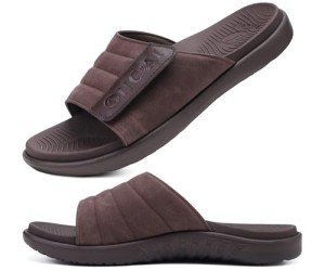 ONCAI Mens Sandals Adjustable Straps Orthotic Plantar Fasciitis Open Toe Athletic Sport Slides with Soft Comfy Arch Support Footbed Brown Size 11