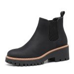 DECARSDZ Womens Black Chunky Platform Chelsea Boot With Elastic Low Wedge Heel Slip On For Fall Work Suede Leather Classic Style Ankle Boots Women