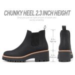 DECARSDZ Womens Black Chunky Platform Chelsea Boot With Elastic Low Wedge Heel Slip On For Fall Work Suede Leather Classic Style Ankle Boots Women