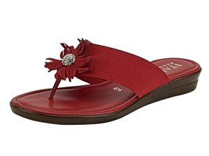 ITALIAN Shoemakers Rima Flat Floral Thong Flip Flop Sandal for Women (Red, us_footwear_size_system, adult, women, numeric, medium, numeric_6_point_5)
