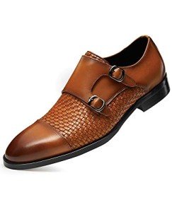 Brown Genuine Leather Monk Strap Dress Shoes