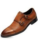 Brown Genuine Leather Monk Strap Dress Shoes