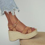 Men's Tan Chunky Platform Wedge Sandals Size 8.5