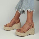 Men's Tan Chunky Platform Wedge Sandals Size 8.5