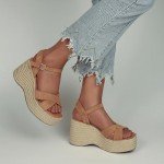 Men's Tan Chunky Platform Wedge Sandals Size 8.5