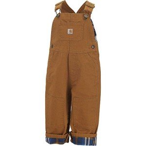 Carhartt Little Boys' Washed Canvas Flannel Lined Bib Overall, Carhartt Brown, 4T