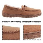 VLLy Moccasin Slippers for Men Microsuede Upper and Soft Plush Lining with Cloud-Like Comfort and Slip-Resistance Rubber Sole Brown Size 12 US