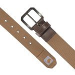 Carhartt Men's Casual Rugged Canvas Duck Belts, W/Antique Brass Buckle and Contrast Curdoroy Backing, Brown, 38