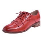Mona flying Women's Tassel Oxfords Derby Comfortable Lace up Leather Flat Office Work Shoes for Ladies Red