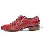 Mona flying Women's Tassel Oxfords Derby Comfortable Lace up Leather Flat Office Work Shoes for Ladies Red