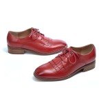Mona flying Women's Tassel Oxfords Derby Comfortable Lace up Leather Flat Office Work Shoes for Ladies Red