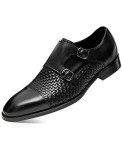FRASOICUS Men ’s Dress Shoes Genuine Leather Single Monk Strap Slip-On Shoes for Formal Occasions 7.5 Black