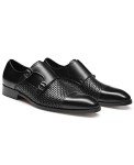 FRASOICUS Men ’s Dress Shoes Genuine Leather Single Monk Strap Slip-On Shoes for Formal Occasions 7.5 Black