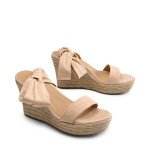 DREAM PAIRS Womens Open Toe Espadrilles Dressy Lace Up Strappy Wedges Sandals SDPW2301W,Nude,8.5