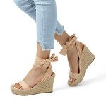 DREAM PAIRS Womens Open Toe Espadrilles Dressy Lace Up Strappy Wedges Sandals SDPW2301W,Nude,8.5