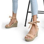 DREAM PAIRS Womens Open Toe Espadrilles Dressy Lace Up Strappy Wedges Sandals SDPW2301W,Nude,8.5