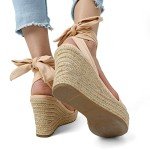 DREAM PAIRS Womens Open Toe Espadrilles Dressy Lace Up Strappy Wedges Sandals SDPW2301W,Nude,8.5
