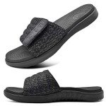 ONCAI Mens Slide Sandals Black Open Toe Athletic Adjustable Straps Orthotic Plantar Fasciitis Sport Sandals with Soft Cushion Arch Support Footbed Size 10