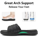 ONCAI Mens Slide Sandals Black Open Toe Athletic Adjustable Straps Orthotic Plantar Fasciitis Sport Sandals with Soft Cushion Arch Support Footbed Size 10