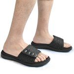 ONCAI Mens Slide Sandals Black Open Toe Athletic Adjustable Straps Orthotic Plantar Fasciitis Sport Sandals with Soft Cushion Arch Support Footbed Size 10
