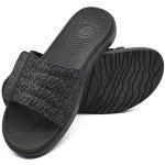 ONCAI Mens Slide Sandals Black Open Toe Athletic Adjustable Straps Orthotic Plantar Fasciitis Sport Sandals with Soft Cushion Arch Support Footbed Size 10