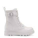 DREAM PAIRS Women's Sdab2209w-n Chelsea Platform Combat Boots Lace Up Lug Sole Buckle Ankle Booties Shoes, Size 8, White