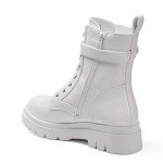 DREAM PAIRS Women's Sdab2209w-n Chelsea Platform Combat Boots Lace Up Lug Sole Buckle Ankle Booties Shoes, Size 8, White