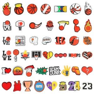 ZEOXUER 50Pcs Basketball Shoe Charms, Charms Sports Basketball and Non-Repeat Sports Charms for Boys, Gift Decor PVC Shoe Charms for Teens Man Party Favors