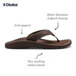OluKai Ohana Men's Beach Sandals, Quick-Dry Flip-Flop Slides, Water Resistant & Lightweight, Compression Molded Footbed & Ultra-Soft Comfort Fit, Dark Java/Ray, 9
