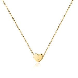 PAVOI 14K Yellow Gold Plated Mini Dainty Heart Initial Necklace | Slider Adjustable Necklace - 18" | Letter Necklaces for Women | J Initial