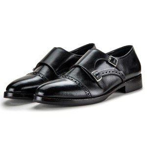 Lethato Handcrafted Men's Captoe Double Monk Strap Genuine Leather Modern Classic Dress Shoes- Black
