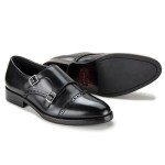 Lethato Handcrafted Men's Captoe Double Monk Strap Genuine Leather Modern Classic Dress Shoes- Black