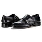 Lethato Handcrafted Men's Captoe Double Monk Strap Genuine Leather Modern Classic Dress Shoes- Black