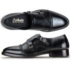 Lethato Handcrafted Men's Captoe Double Monk Strap Genuine Leather Modern Classic Dress Shoes- Black