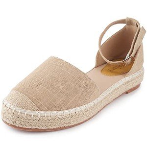 Alexis Leroy Women’s Closed Toe Plaid Ankle Strap Platform Espadrille Sandals Apricot 8-8.5 US