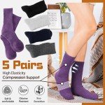 Merino Wool Socks for Women Hiking Warm Winter Thick Boot Thermal Cozy Crew Work Soft Ladies Socks Gift 5 Pack Stocking Stuffers（ Purple/Blue/Black/Grey/Dull Grey）