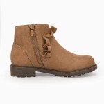 Coutgo Girls Ruffle Ankle Boots Side Zip Chunky Low Heel Slip On Casual Chelsea Booties