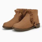 Coutgo Girls Ruffle Ankle Boots Side Zip Chunky Low Heel Slip On Casual Chelsea Booties