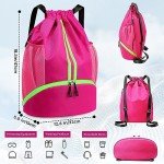SOPIME Drawstring Backpack Gym Bag for Women, String Bags Sports Cinch Sackpack with Shoe Compartment and Waterproof Wet Pocket Large Gym Sack for Fitness Swim Basketball Soccer Beach (Pink)