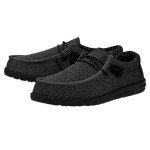 Hey Dude Men's Wally-Sox Wide Micro Total Black Size 11 | Men's Shoes | Men Slip-on Loafers | Comfortable & Light-Weight