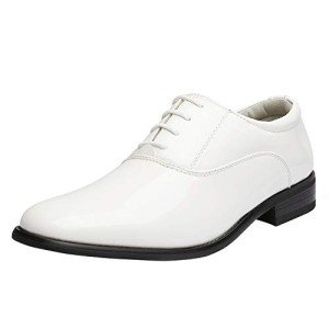 Bruno Marc Men's Faux Patent Leather Tuxedo Derby Dress Shoes Classic Lace-up Formal Oxford White 8 M US CEREMONY-05