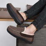 Telifor Mens Warm Fuzzy Moccasin House Slippers, Comfy Winter Slip on Memory Foam Indoor Bedroom Slippers for Men, Cozy Fluffy Plush Fur Lining Man Home Houseshoes Non-Slip
