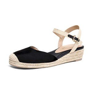DREAM PAIRS Womens DPW211 Platform Ankle Strap Closed Toe Espadrille Wedge Sandals, Black, Size 8.5